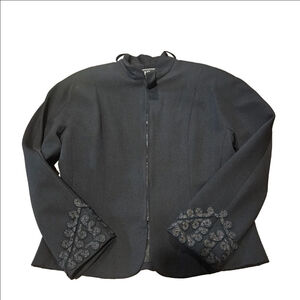 Women's ANYA Black Wool Zip-Up Jacket with Embroidered Cuffs Size 10